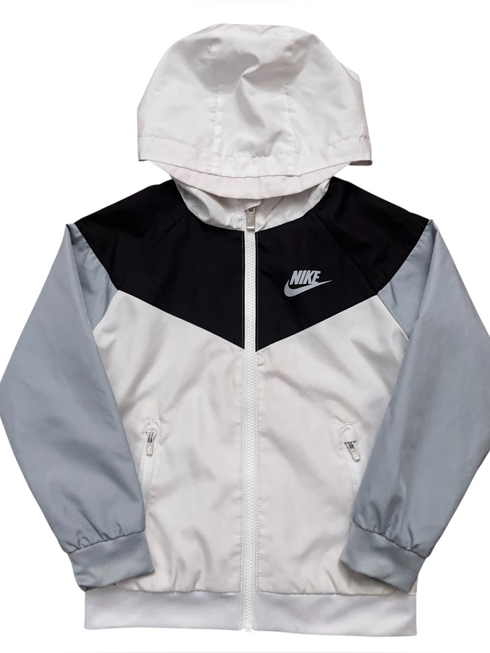 Nike Windrunner Jacket Boys Size 6 Full-Zip Hooded Vented Mesh Lined White